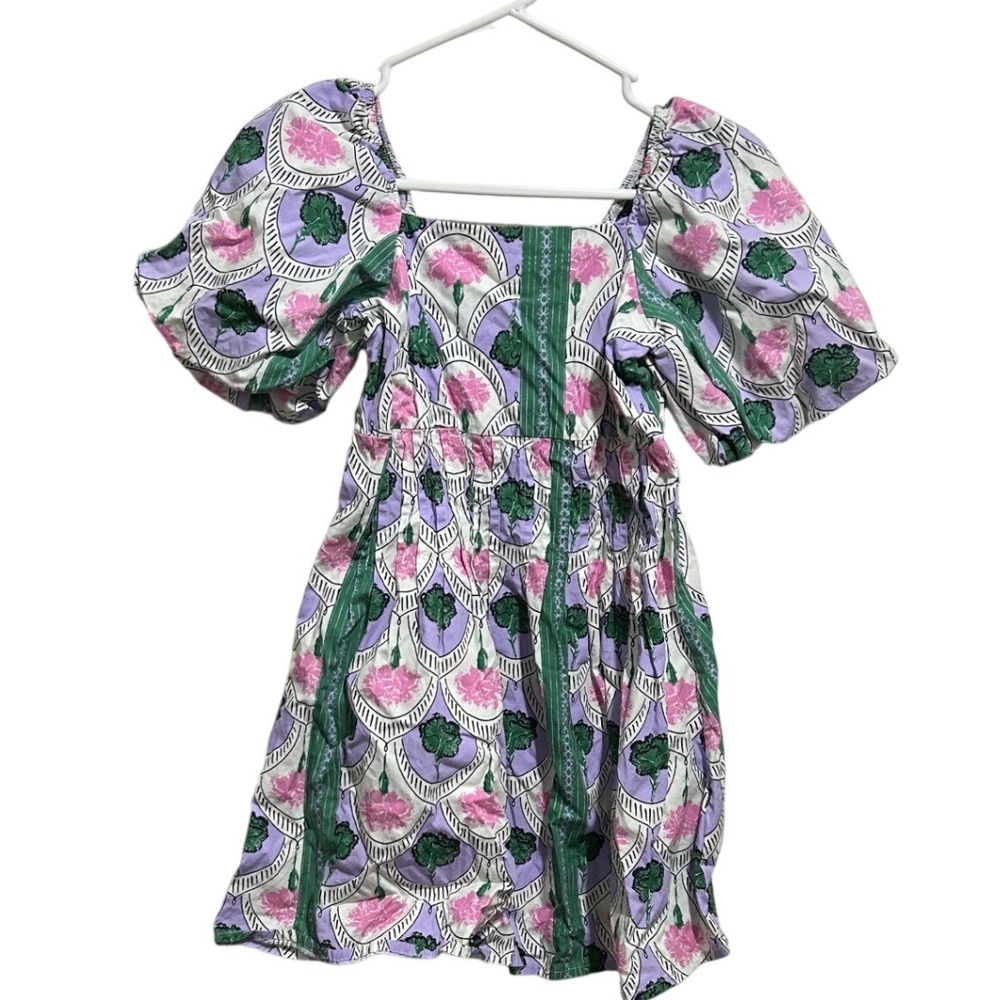 Tennis Mini Dress Girls 14 Purple Floral Puff Sleeve Smocked Back Cottagecore